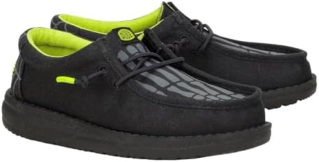 Hey Dude Men’s Black Loafers with Neon Yellow Lining and Skeleton Graphic Mens HEYDUDE Wally Glow Skeleton Feet Slip-On Casual Shoe  main image 4