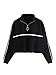 ROMWE Women's Zip Front High Neck Tape Striped Detail Crop Sweatshirt