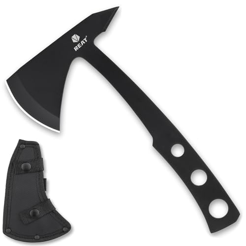 REAT Throwing Axe with Sheath, 9.5“ Full Tang Design,2.75" Camping Hatchet with