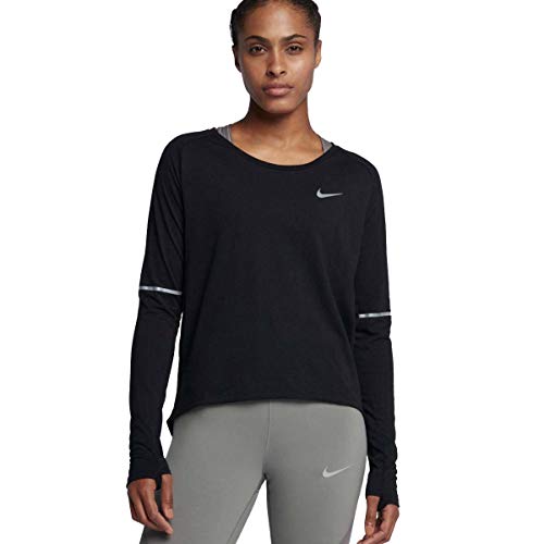 Nike Women's Breathe Long Sleeve Running Top (Small, Black)