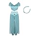 Women Aladdin Jasmine Princess Costumes Fancy Sequin Suit Dress Halloween Party Cosplay, Light Blue, Medium