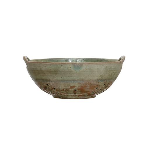 Creative Co-Op Stoneware Berry Bowl with Handles, Aqua Reactive Glaze