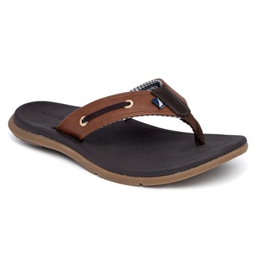 Nautica Men's Flip Flop Shower Sandals Slides - Comfortable Waterproof Beach Footwear Slip-On Thong Casted - Tan, Size 12 at Amazon