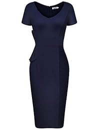 DILANNI Vestido de mujer de los años 50, vintage, manga corta, plisado, para el trabajo