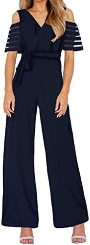 Nihewoo Women Work Formal Jumpsuits Cold Shoulder Top Long Trouser Pants Jumpsuit Wide Leg Pants Elegant High Waist Rompers