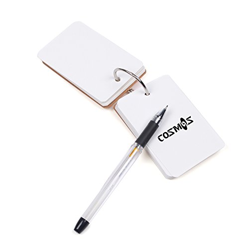 Cosmos ® Pack of 2 Binder Ring Easy Flip Flash Cards Study Cards, 80 Unruled Blank White Pages