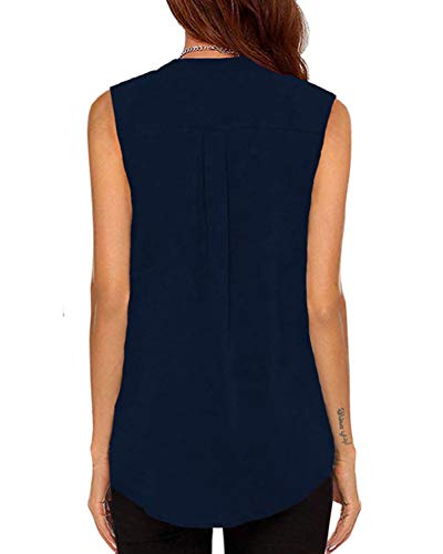 Large Plus Size Solid Color Vintage Sleeveless Formal Workout T-Shirt Blouses Navy Blue