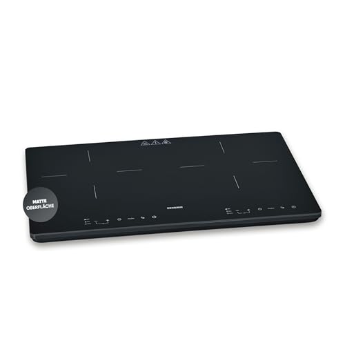 Severin Doppel-Induktionskochplatte 2 Platten, kratzfeste Glaskeramik-Kochfelder, matt, 10 Leistungsstufen, Touch-Display, Timerfunktion, automatische Abschaltung, 3.400W, schwarz, Glas, DK 1033