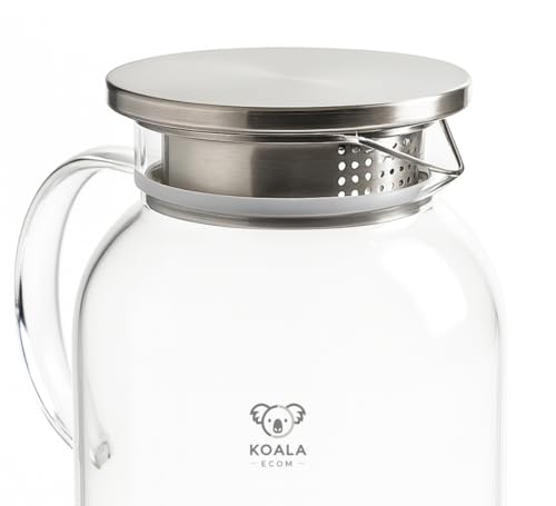 Jarra de Vidro Elegance Tampa de Inox 1,8L – Design Clean e Sofisticado, Estilo Atemporal, Ideal para Servir Água, Suco e Chá com Elegância KOALAECOM®