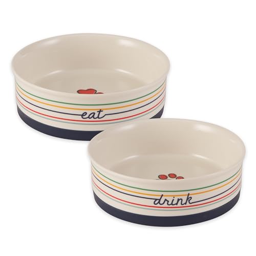 Bone Dry Ceramic Food Bowls, Non-Slip & Dishwasher Safe, Large Set, 7.5x2.4 Eat…