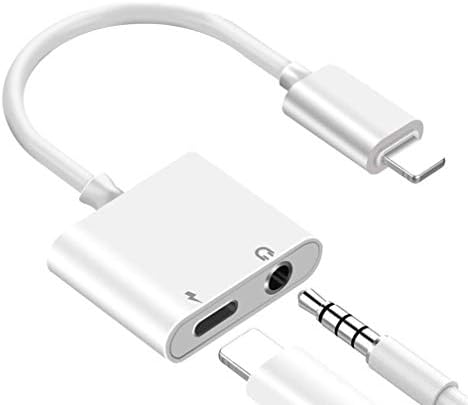 Headphone Adapter 3.5mm Jack Adaptor Charger for iPhone 8/8Plus for iPhone7/7Plus/X/10/Xs/XSmax 2 in 1 Earphone Audio Connector Music Splitter Cable Accessories, Support All iOS System - White