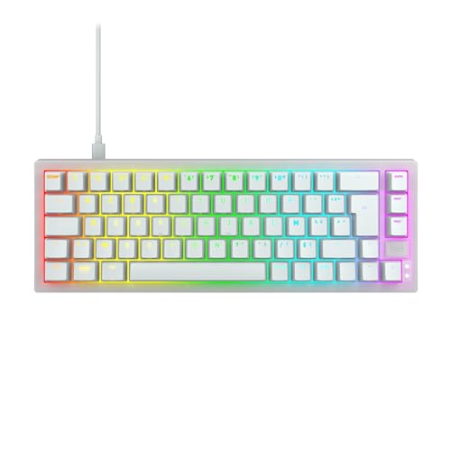 CHERRY XTRFY K5V2 Compact, mechanische Gaming-Tastatur im 65-Prozent-Format, Französisches Layout (AZERTY), Hot-Swap-Keyboard, MX2A RED Switches, Weiß-Transparent