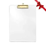 UNIQOOO Thick Clear Acrylic Clipboard with Shinny Gold Finish Clip, Perfect for Christmas, Modern Arts Lover, Fashion and Style Expert, Calligrapher, Office, Seminars, Workshop, Home school, Classroom