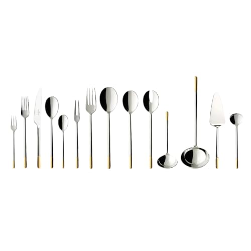 Villeroy & Boch Ella Cutlery for up to 12 People, 70 Pieces, Stainless Steel, Partially Gold-Plated