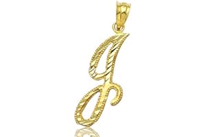 LoveBling 10K Yellow Gold Diamond Cut Cursive Initial Pendant Charms Available Letters from A to Z
