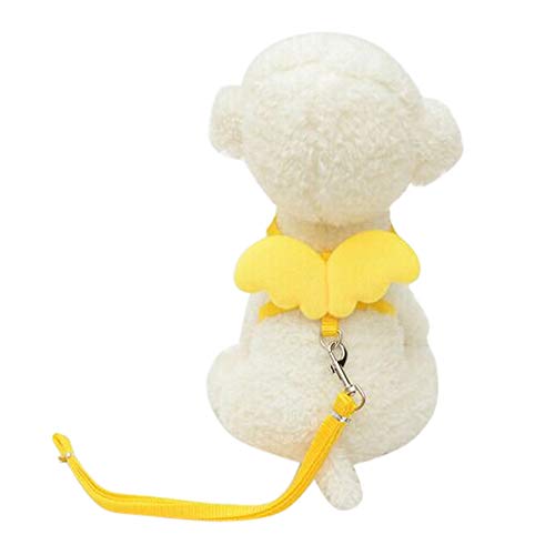 Smdoxi Dog Puppy Harness Leash Collar Cat Vest Strap with Angel Wings (Yellow, M)