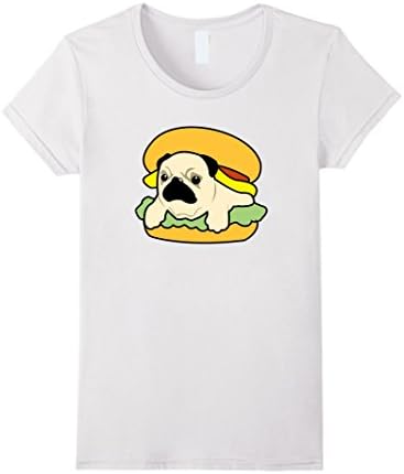 Womens Burger Pug Shirt - Funny Dog T-Shirt Small White
