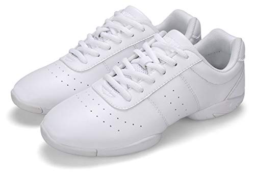 WUIWUIYU Womens Girls Lace-Up Aerobics Gymnastics Cheerleading Dance Shoes Sport Training Sneakers White US Size 2.5 M