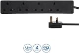 PRO ELEC PELB1994 4-Gang Mains Extension Lead 7.5m Black 13A view 2