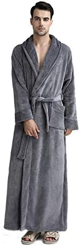 Men/Women’s Soft Warm Fleece Bath Robe Long Plush Robe with Pockets Couple Pajamas, Thick
