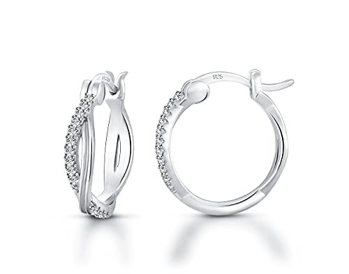 BORUO 925 Sterling Silver Hoop Earrings, Cuff Huggie Stud Twisted Infinity Hoop Earrings for Women