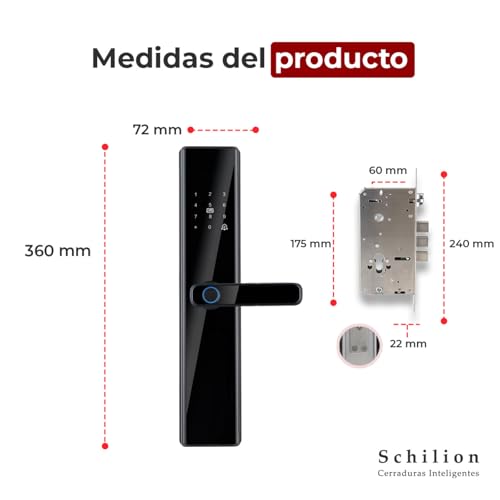 Schilion Cerradura Inteligente para Puerta Exterior e Interior | Códigos Huella Tarjeta física control App Schilion, compatible con ttlock, Resistencia al Exterior Negro
