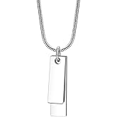 DIAMANTIO 18K Gold Plated Stainless Steel Rectangle Bar Pendant Necklace – Statement Minimalist Double Tag Charm on Snake Chain for Men and Women