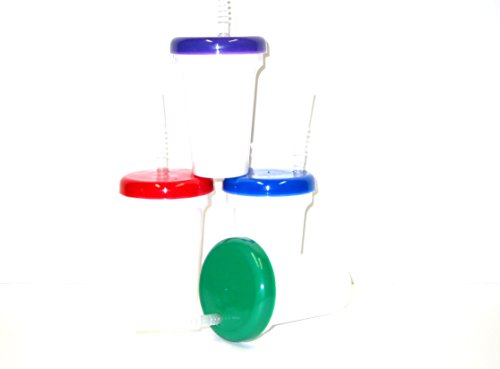 White Sipper Cups, Green Purple Red Blue Lids 12 Ounce Cups, Pack 4,