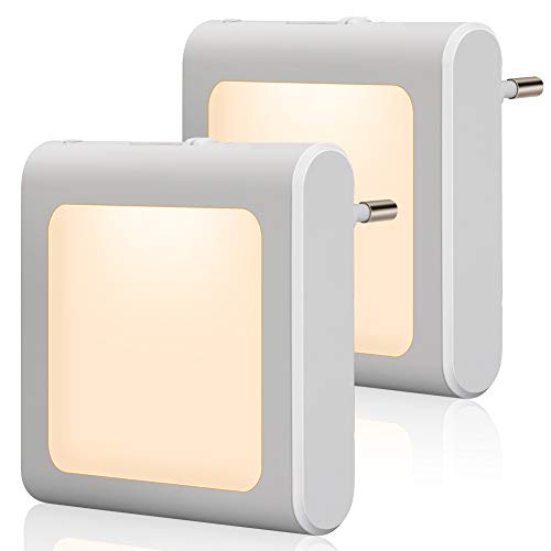 Emotionlite Night Light with Twilight Sensor, 2 Pieces Brightness Infinitely Adjustable Very Good for Children's Room, Stairs, Bedroom, Kitchen, Orientation Lamp, Warm White