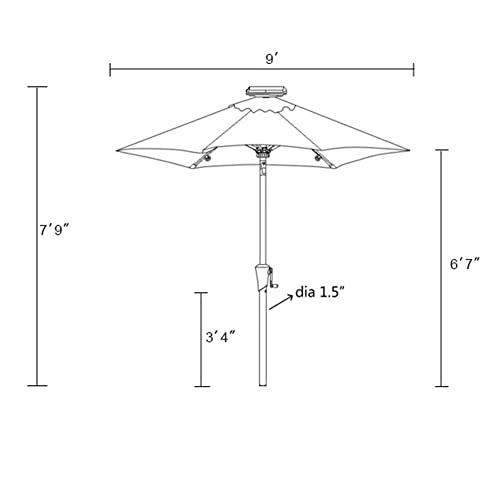 CHopetree 9 ft Outdoor Patio Market Table Umbrella with Solar LED Lights and Tilt, Black