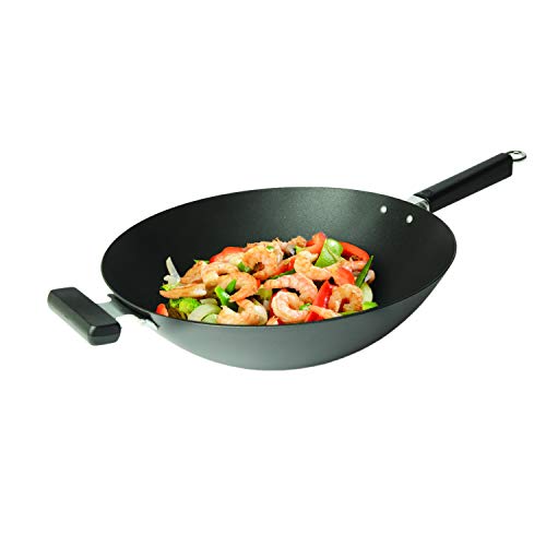 Joyce Chen J2501DS-1 Excalibur Wok Cooking Set with Chopsticks and Bamboo Utensils, 5 Piece, Black