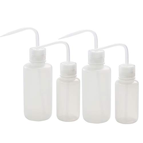 ULAB Scientific Economy Safety Wash Bottle Set, Narrow-Mouth 250ml&500ml 2pcs for Each Size, LDPE Bottle with PP Draw Tube, UWB1003