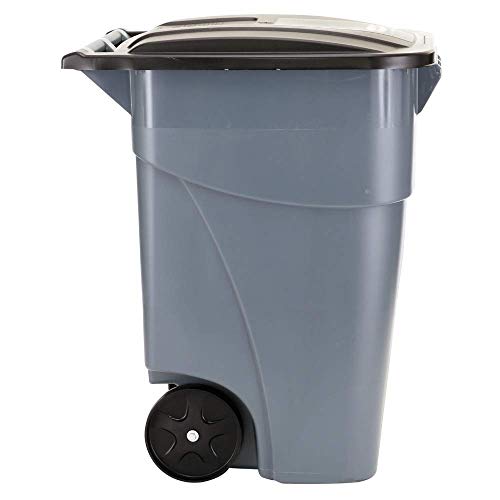 Rollout Trash Can Cart Indoor Heavy Duty Waste Bin 50 Gal Garbage Container with Lid Wheatherproof Sturdy Easy Maneuverability Garage Yard Waste Management & eBook by BADA Shop