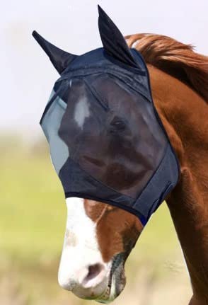 Horse Fly Mask Standard with Ears with Comfort Fleece padding UV Protection for horse Breathable(Cob, Pony, Full) Mesh