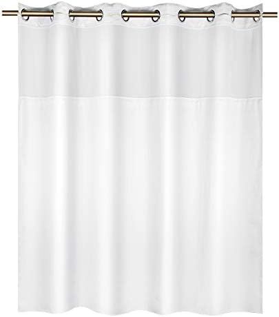 YQN Shower Curtain(No Need Hooks) with Removed Fabric Inner Liner 70.8 x 74 Inch Polyester Thickening Bath Curtain with Light-Filtering Mesh Screen White