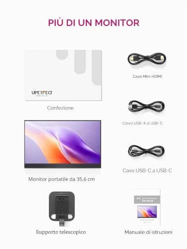 UPERFECT Portable Monitor 14 Inch 125% sRGB Portabler Monitor with Folding Stand, 2000:1 Contrast HDR EyeCare FHD Matte Second Screen Ultrathin for Laptop/PC/Smartphone/Game Consoles