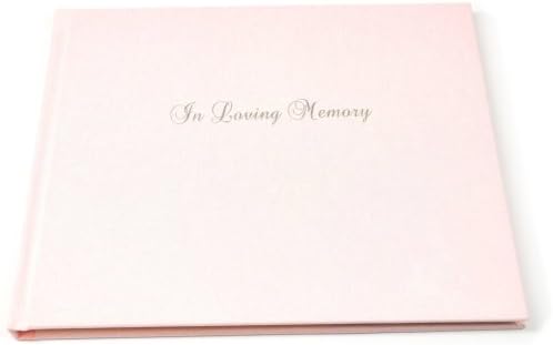 "In Loving Memory" Memorial Guest Book Embossed in Silver with Lined Pages - Pink Linen