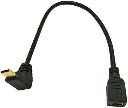 Poyiccot Type C Cable, Gold Plated Mini USB Female to 90 Degree Up Angled USB 3.1 C (Type C) Male Data Sync &amp; Charge Converter Adapter Cable Cord 25cm/ 10 Inch (Mini USB Female)