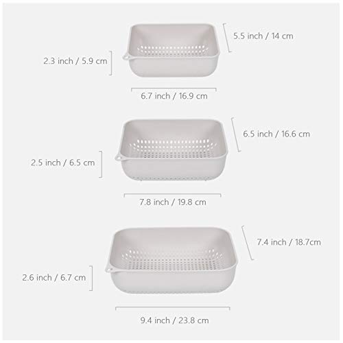 Colander-3 Set Strainers and Colanders for Kitchen Small Plastic Pasta Strainer Fruits Vegetable Noodle Pasta Food Drain Basket Space Saver Portable Drainer, Beige