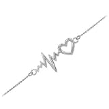 Dainty 925 Sterling Silver Heartbeat Bracelet, 7.5