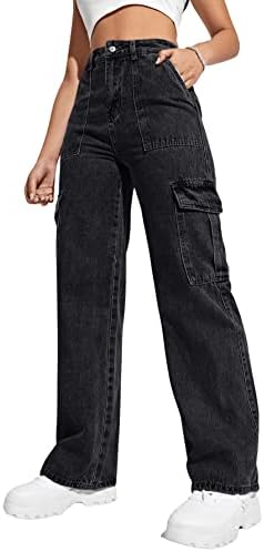 Women's High Waist Cargo Jeans Flap Pocket Baggy Cargo Pants Y2K
