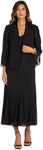 women's r&m richards beaded godet jacket & dress set R&M Richards Women's Formal -2-Piece Sheath Dress & Jacket Set W/Beaded Neckline & Sheer Panels