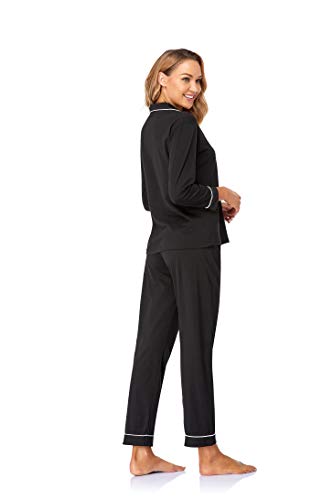 Pajamas Set Long Sleeve Sleepwear Womens Button Down Nightwear Soft with Elastic Waist Long Pj Lounge Sets S-XXL Black