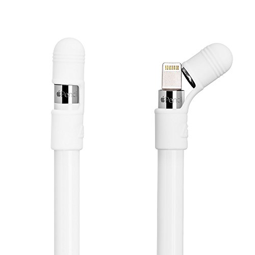 Lightning Power- 3-pc Set Premium Silicone Pencil Cap Holder + Lightning Adapter Tether + Tip Cover for Apple Pencil (White)