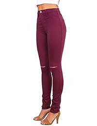 Jeggings de cintura alta hasta la rodilla rasgados juniors vibrantes para dama