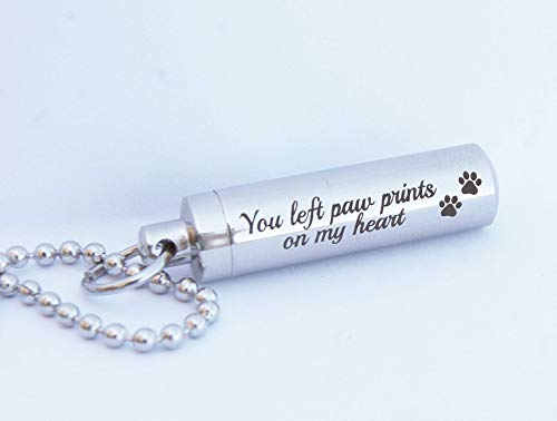 Pet Loss Gift Memorial Necklace Urn for Ashes or Hair Sample Sympathy Cremation Keepsake Dog Paws