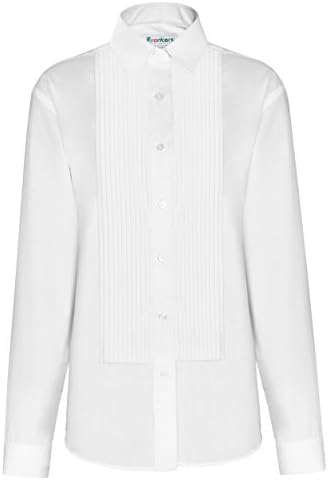Frankers Women’s 1/4” Pleat, Poly Cotton Laydown Collar Tuxedo Shirt White Classic Tuxedo Shirt