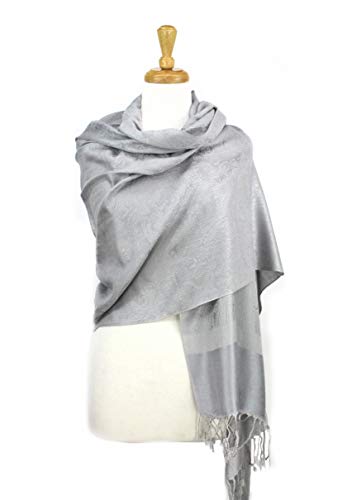 Paskmlna Paisley Jacquard Pashmina Shawl Wrap Scarf Stole (Silver01883)