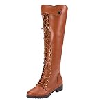 Womes Motorcycle Horse Riding Boots ✺ Knee High Studded Lace Up Gladiator Long Tube Boots