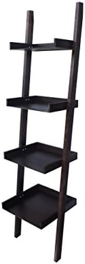 4 Tier Bookcase Ladder Shelf Unit Display Shelves Storage Shelving Leaning Ladder Bookshelf in Espresso Color. Multi Use for any Rooms Indoor by Amayo Home